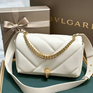 <AUTHENTIC>Bvlgari Serpenti Cabochon White Quilted Leather Crossbody Bag